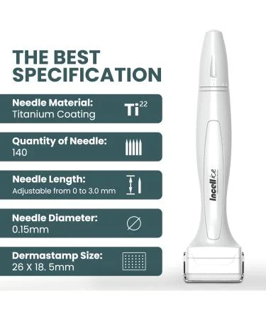 Регулируемый микроигольчатый штамп Derma Stamp 0-3,0 мм Incellice, 140 титановых игл Белый - изображение 2