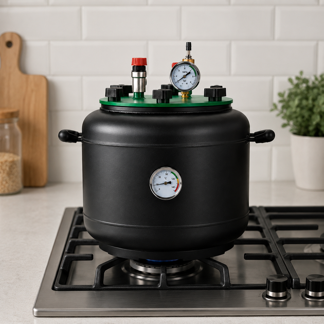 Автоклав для консервирования 15 л газовый из черной стали для тушенки домашних консервов и заготовок с манометром и термометром - изображение 12