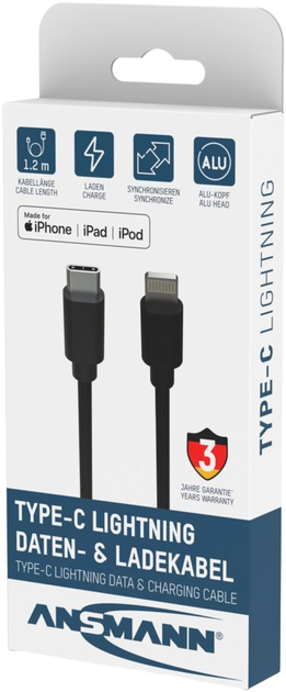 Кабель Ansmann USB Type-C to Lightning 60W 1.2 м Black (1700-0106) - зображення 4