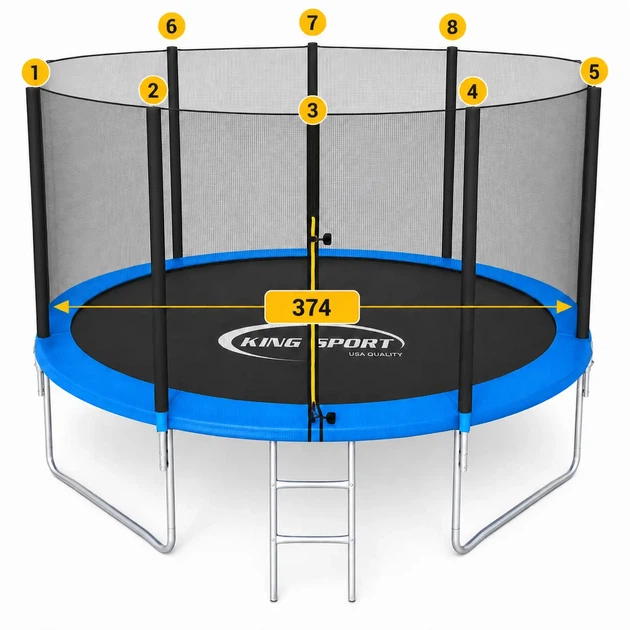 Батут 374 см (12 FT) для дітей та дорослих King Sport з драбиною, зовнішня сітка - зображення 4