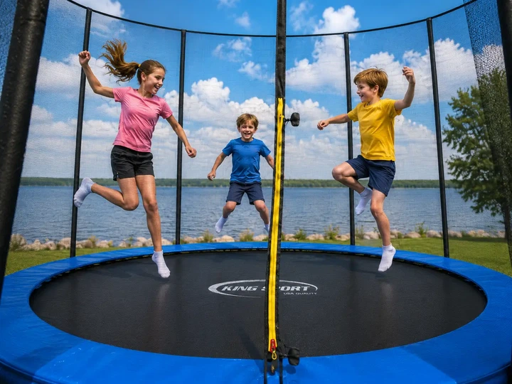 Батут 374 см (12 FT) для дітей та дорослих King Sport з драбиною, зовнішня сітка - зображення 6