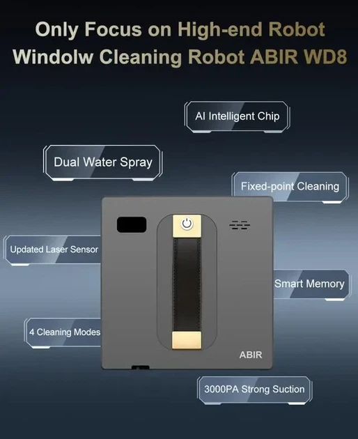 Робот для мытья окон ABIR WD8 с распылителем и защитой от падения, управление через приложение - изображение 4