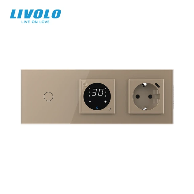 Терморегулятор LIVOLO с сенсорным выключателем и USB Type-C 18 Вт золото закаленное стекло - изображение 3