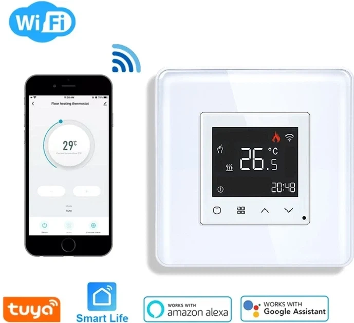 Умный Wi-Fi терморегулятор ELIOS сенсорный для электрического теплого пола белый стеклянная панель - изображение 5