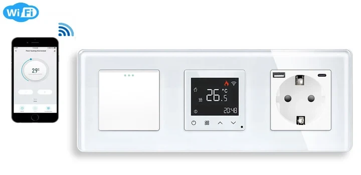 Терморегулятор ELIOS электронный программируемый для теплого пола с USB A+C белый стекло - Фото 2 Терморегулятор ELIOS электронный программируемый для теплого пола с USB A+C белый стекло - изображение 2