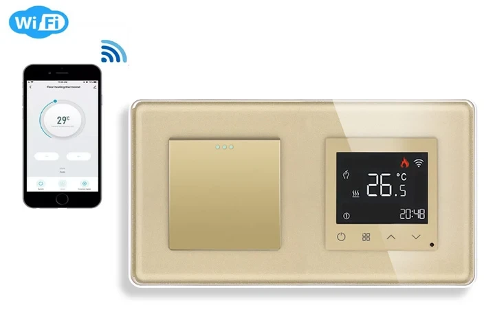 Умный терморегулятор ELIOS программируемый для теплого пола Wi-Fi золото стекло - изображение 2
