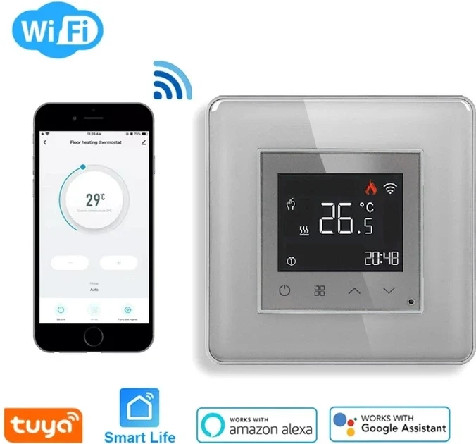 Умный Wi-Fi терморегулятор ELIOS сенсорный для электрического теплого пола закаленное стекло серый 86х86 мм - изображение 5