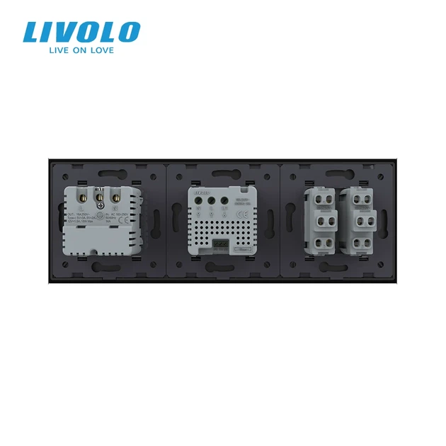 Терморегулятор LIVOLO с 2-кнопочным выключателем и розеткой USB Type-C черное стекло - изображение 4