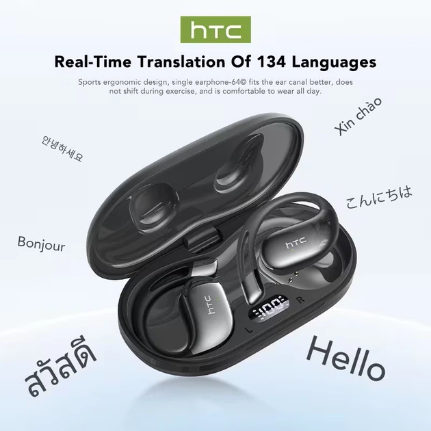 Беспроводные наушники HTC NE57 AI Translation, Bluetooth 6.0, открытые спортивные наушники с LED дисплеем и шумоподавлением - Фото 6 Беспроводные наушники HTC NE57 AI Translation, Bluetooth 6.0, открытые спортивные наушники с LED дисплеем и шумоподавлением - изображение 6