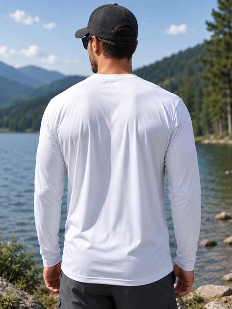 Білий чоловічий лонгслів HI-TEC UPF 30 SUN SHIRT сонцезахисний потовідводний спортивний Розмір L - Фото 2 Білий чоловічий лонгслів HI-TEC UPF 30 SUN SHIRT сонцезахисний потовідводний спортивний Розмір L - изображение 2