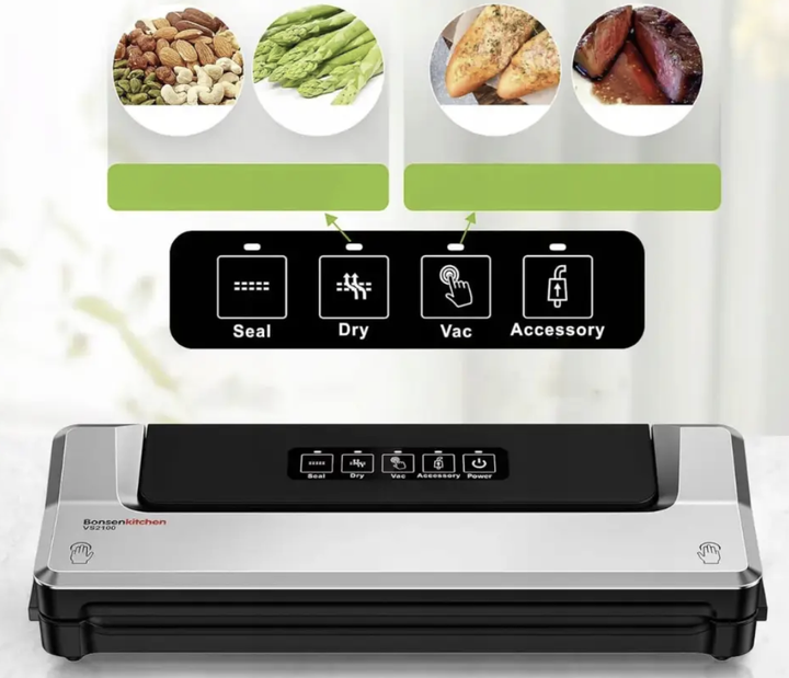 Вакууматор Bonsenkitchen VS2100 125 Вт для упаковки продуктов с 5 режимами работы и герметичным запаиванием пакетов - изображение 7