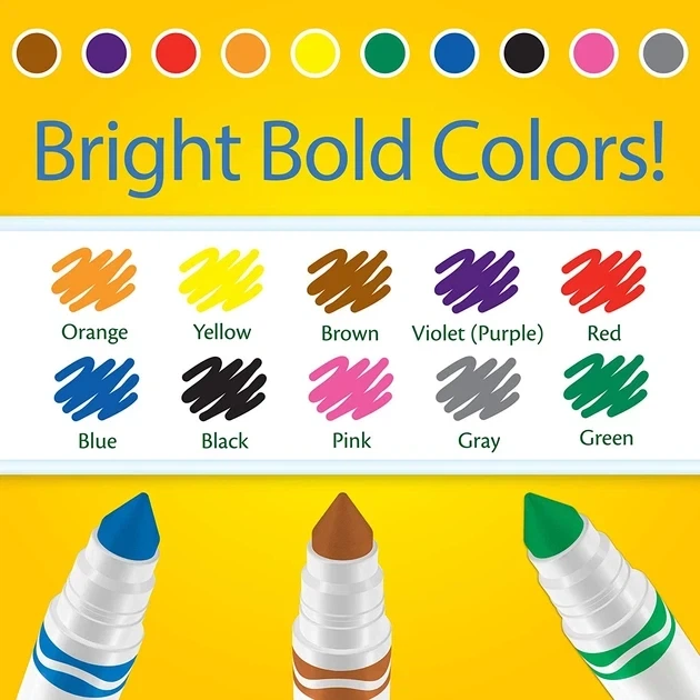 Маркери Crayola Broad Line Markers 10 шт набір фломастери Крайола Оригінал США - Фото 4 Маркери Crayola Broad Line Markers 10 шт набір фломастери Крайола Оригінал США - зображення 4