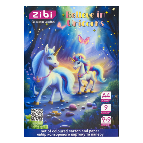 Набір кольорового картону та паперу А4 18арк. ZiBi KIDS Line 1968-07 UNICORN (9арк. картону +9арк. паперу) односторонній (20) /ZB.1968-07/ - Фото 1 Набір кольорового картону та паперу А4 18арк. ZiBi KIDS Line 1968-07 UNICORN (9арк. картону +9арк. паперу) односторонній (20) /ZB.1968-07/ - изображение 1