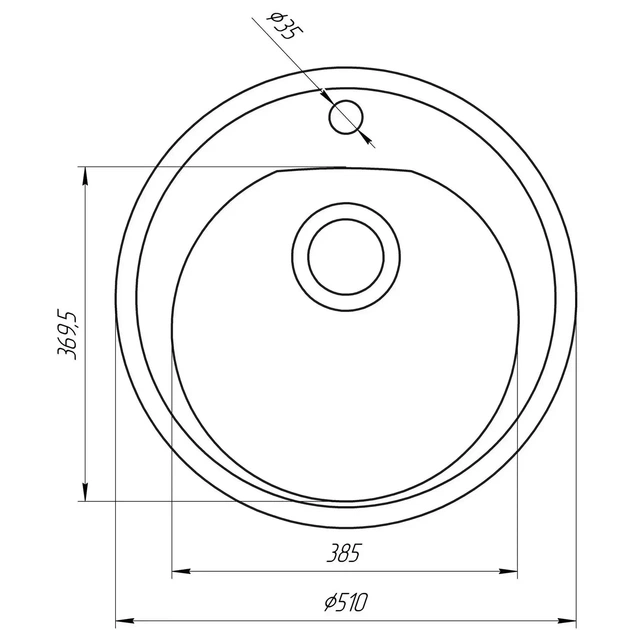 Гранитная мойка Globus Lux Martin 510x510 накладная, круглая, серый металлик - изображение 2