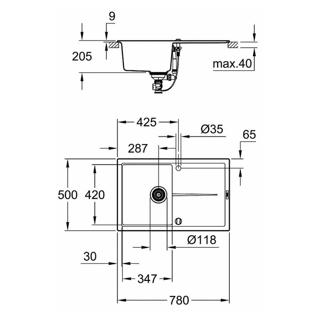 Grohe K400 50-C Композитная мойка, графит (31639AP0) - изображение 2