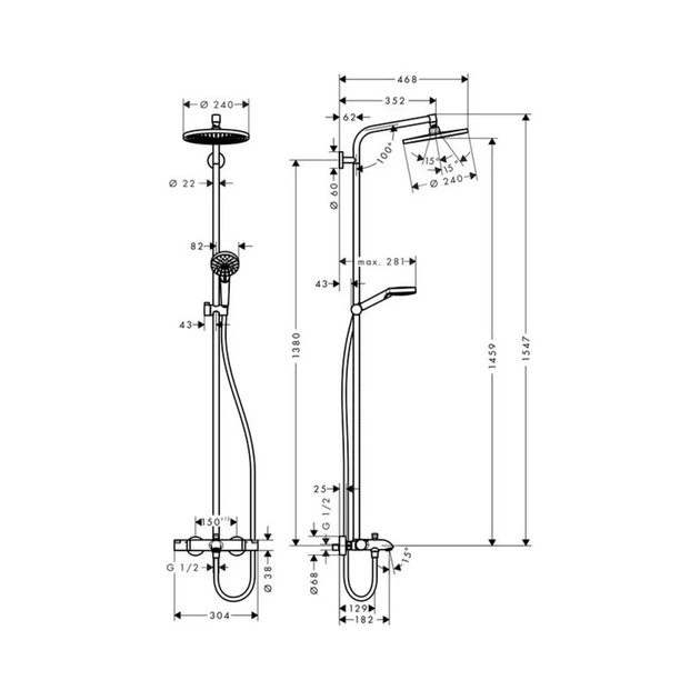 Hansgrohe Crometta S 240 Душевая система для ванны, хром (27320000) - изображение 3