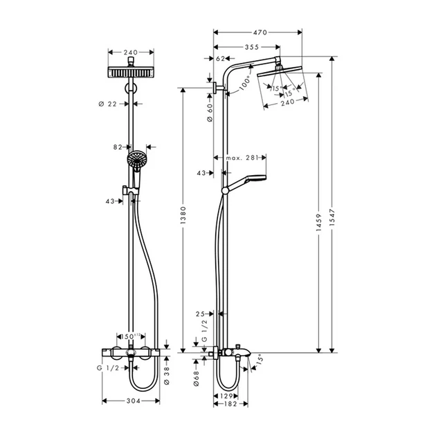 Hansgrohe Crometta E Showerpipe 240 Душова система для ванни, хром (27298000) - Фото 2 Hansgrohe Crometta E Showerpipe 240 Душова система для ванни, хром (27298000) - зображення 2