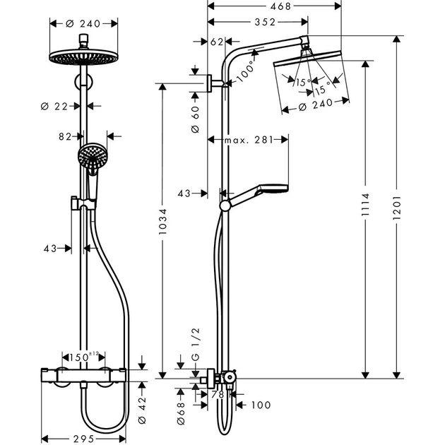 Душова система Hansgrohe Crometta S240 1jet, хром (27267000) - зображення 4