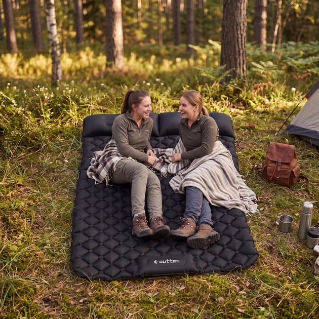 Надувний матрац для кемпінгу Outtec Nylon O-05169 205 x 120 x 15 см двомісний Чорний (5905399051693) - зображення 13