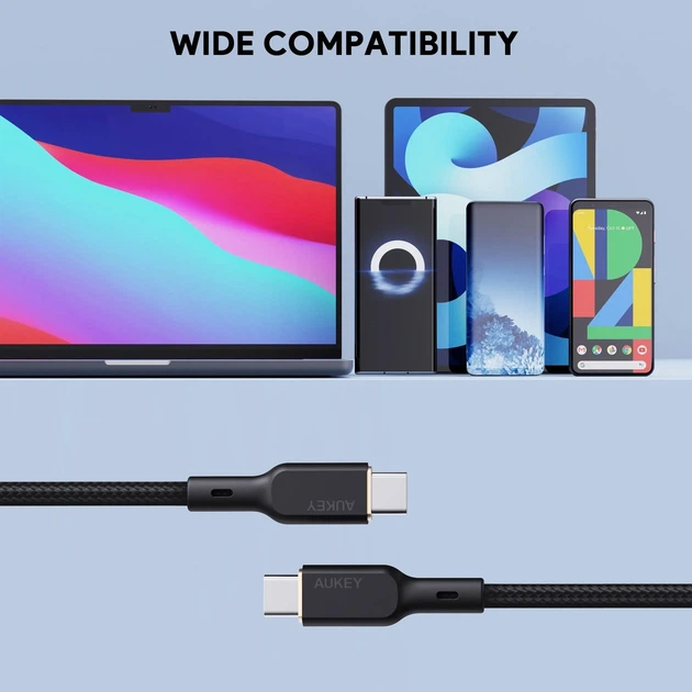 Kabel Aukey 100 W USB Type-C – USB Type-C 1.8 m Black (CB-KCC102) - Zdjęcie 2 Kabel Aukey 100 W USB Type-C – USB Type-C 1.8 m Black (CB-KCC102) - obraz 2