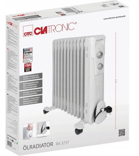 Масляный обогреватель 2300 Вт 11 секций для дома белый CLATRONIC HE0859 - изображение 6
