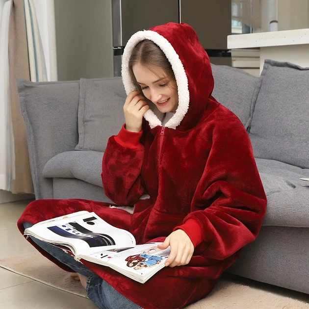 Плед Толстовка c Капюшоном и Руковами Huggle Hoodie 3-в-1 размер универсальный, бордовый (ma153bordo) - зображення 3