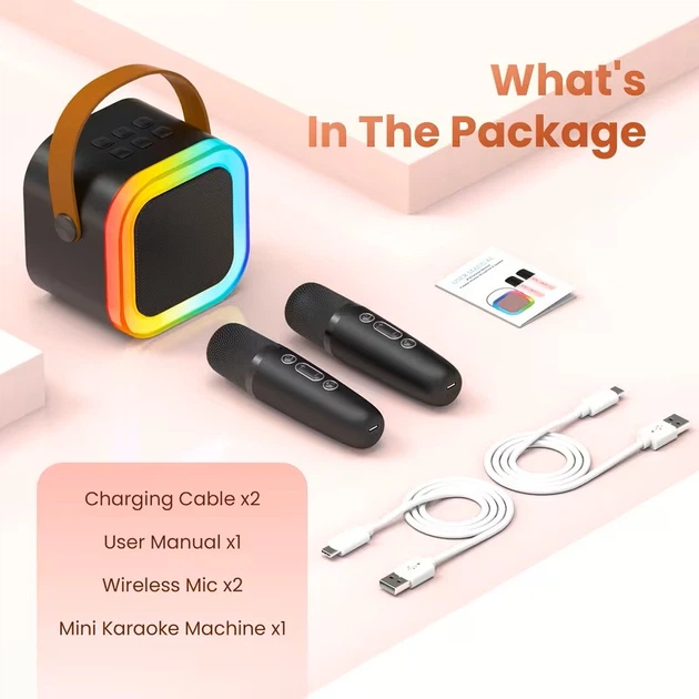 Мини караоке колонка Bluetooth с беспроводным микрофоном, портативная аккумуляторная караоке система - изображение 3