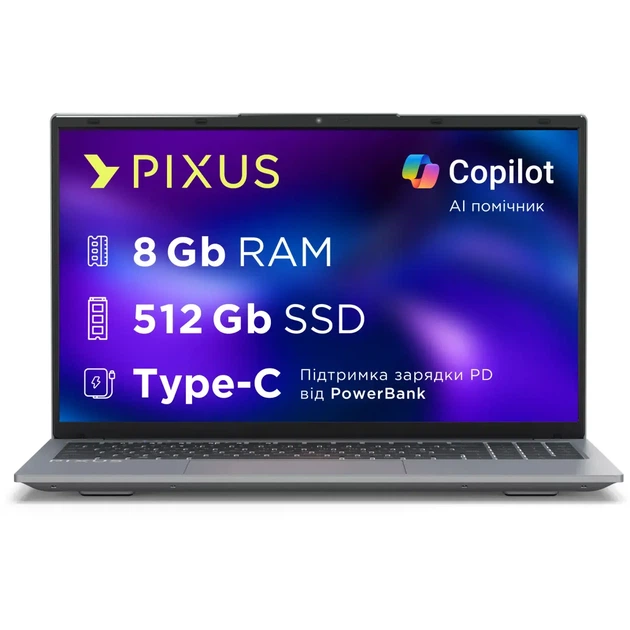 Ноутбук Pixus Link N15 (4897058532630) 15.6”; Full HD IPS/ Intel N150/ 8 ГБ/ 512Гб / Intel UHD Graphics / ОС:Windows 11 Pro - изображение 2