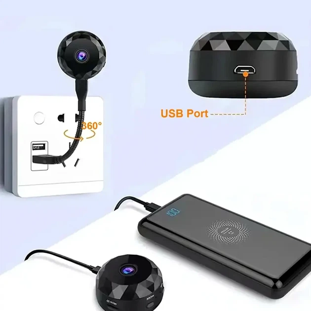Беспроводная мини камера WiFi 1080P с микрофоном и магнитным креплением для видеонаблюдения черная - изображение 5