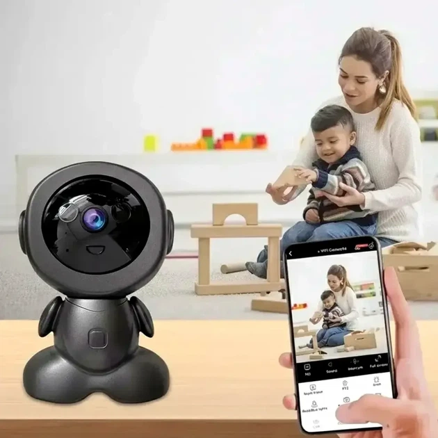 Веб-камера USB 360° поворотная с микрофоном черная для наблюдения за детьми и животными - Фото 2 Веб-камера USB 360° поворотная с микрофоном черная для наблюдения за детьми и животными - изображение 2