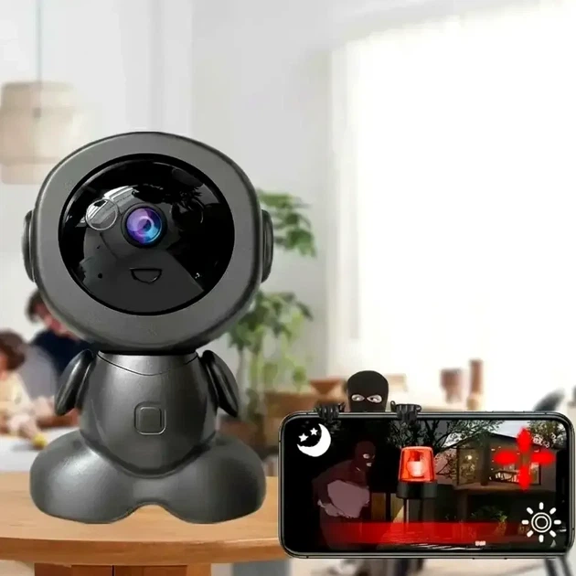 Веб-камера USB 360° поворотная с микрофоном черная для наблюдения за детьми и животными - Фото 4 Веб-камера USB 360° поворотная с микрофоном черная для наблюдения за детьми и животными - изображение 4