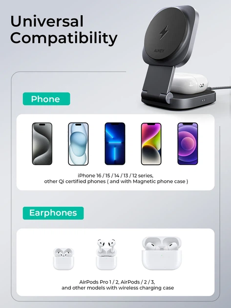 Ładowarka indukcyjna Aukey LC-MC211 MagFusion L 2-in-1 Foldable Qi2 15W - Zdjęcie 2 Ładowarka indukcyjna Aukey LC-MC211 MagFusion L 2-in-1 Foldable Qi2 15W - obraz 2