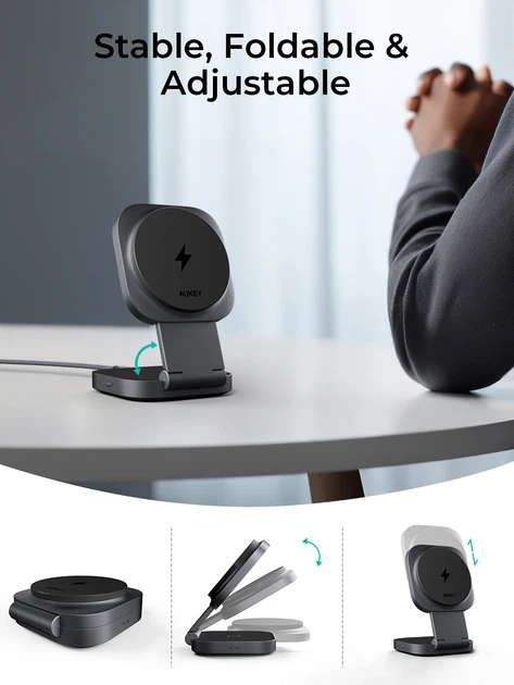 Ładowarka indukcyjna Aukey LC-MC211 MagFusion L 2-in-1 Foldable Qi2 15W - Zdjęcie 4 Ładowarka indukcyjna Aukey LC-MC211 MagFusion L 2-in-1 Foldable Qi2 15W - obraz 4