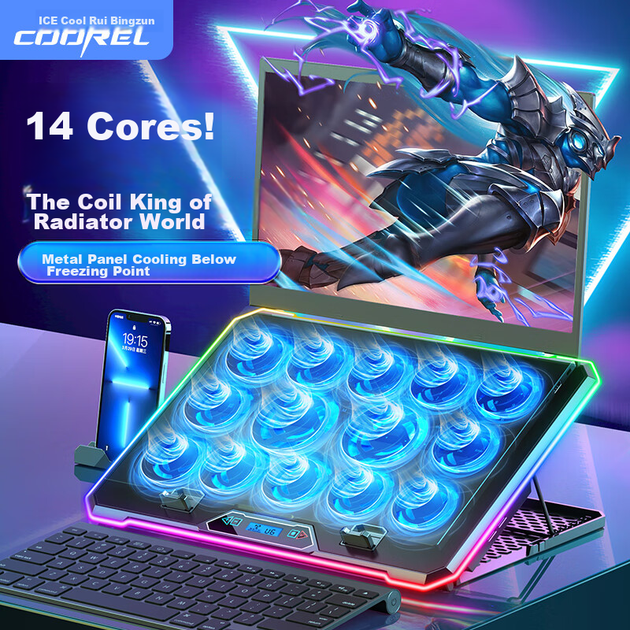 Охлаждающая подставка для ноутбука Ice Coorel K15C Plus 14 вентиляторов RGB - Фото 4 Охлаждающая подставка для ноутбука Ice Coorel K15C Plus 14 вентиляторов RGB - изображение 4