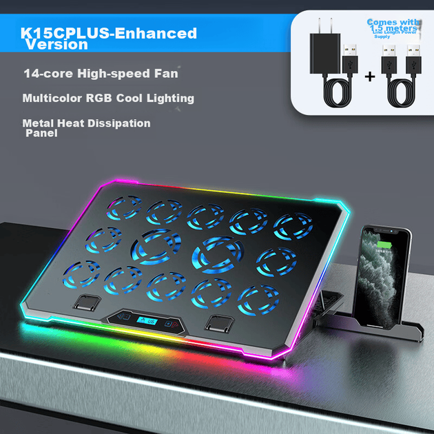Охлаждающая подставка для ноутбука Ice Coorel K15C Plus 14 вентиляторов RGB - Фото 5 Охлаждающая подставка для ноутбука Ice Coorel K15C Plus 14 вентиляторов RGB - изображение 5