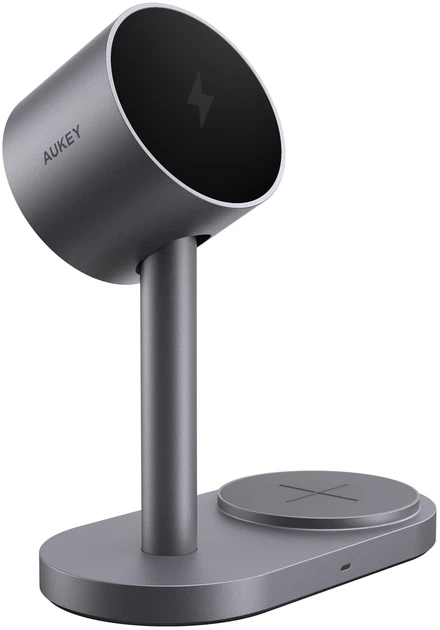 Бездротовий зарядний пристрій AUKEY MagFusion 2X 2-in-1 25W Grey (LC-MC213) - Фото 2 Бездротовий зарядний пристрій AUKEY MagFusion 2X 2-in-1 25W Grey (LC-MC213) - зображення 2