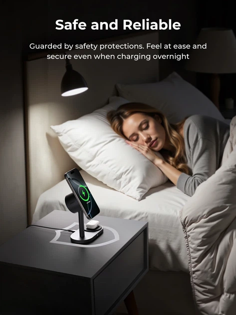 Бездротовий зарядний пристрій AUKEY MagFusion 2X 2-in-1 25W Grey (LC-MC213) - Фото 5 Бездротовий зарядний пристрій AUKEY MagFusion 2X 2-in-1 25W Grey (LC-MC213) - зображення 5