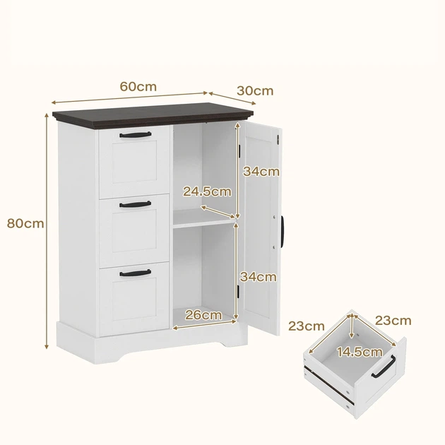 Комод Costway с 3 ящиками, 60×30×80 см, бело-коричневый - Фото 2 Комод Costway с 3 ящиками, 60×30×80 см, бело-коричневый - изображение 2