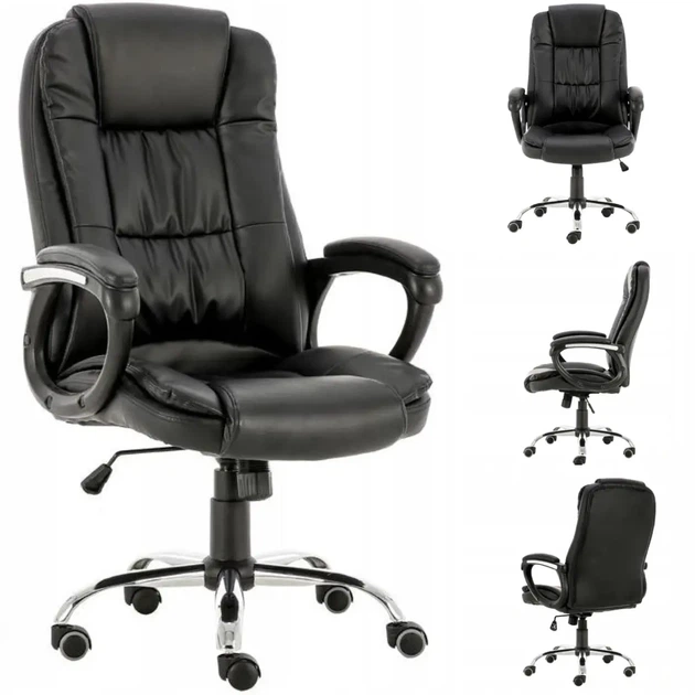 Кресло офисное с подлокотниками Comfort Black, спинка с подголовником, порезиненные колесики - изображение 3