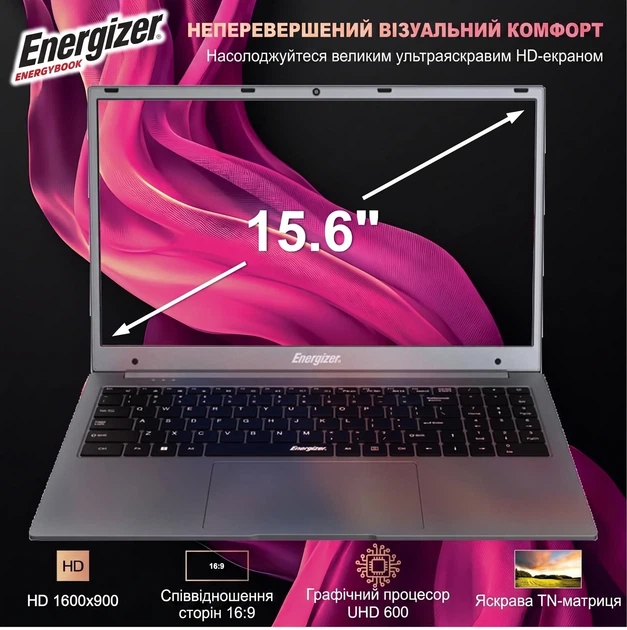 Ноутбук 15.6" Energizer EnergyBook 15 (L15-N40-82AZ) Intel Celeron N4020 RAM 8GB SSD 256GB Windows 11 (UKR) (102197056) - Уценка - Фото 2 Ноутбук 15.6" Energizer EnergyBook 15 (L15-N40-82AZ) Intel Celeron N4020 RAM 8GB SSD 256GB Windows 11 (UKR) (102197056) - Уценка - изображение 2