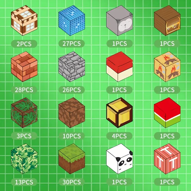 Магнітний конструктор Minecraft 150 шт по грі Майнкрафт Ліс та панди Mk001006.1 - зображення 3