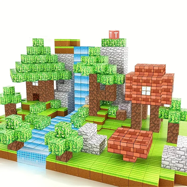 Магнітний конструктор Minecraft 100 шт + ПОДАРУНОК 3 фігурки по грі Майнкрафт ліс та водоспад Mk001006 - Фото 4 Магнітний конструктор Minecraft 100 шт + ПОДАРУНОК 3 фігурки по грі Майнкрафт ліс та водоспад Mk001006 - зображення 4