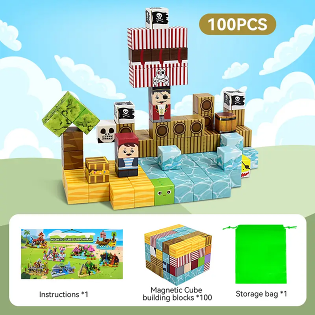 Магнітний конструктор Minecraft 100 шт по грі Майнкрафт Піратський корабель Mk001054 - зображення 5