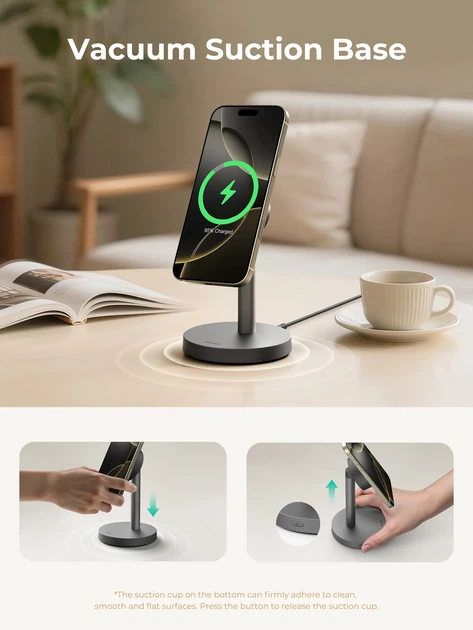 Бездротовий зарядний пристрій AUKEY MagFusion 1X Qi2.2 25W Black (LC-MC111) - Фото 3 Бездротовий зарядний пристрій AUKEY MagFusion 1X Qi2.2 25W Black (LC-MC111) - зображення 3