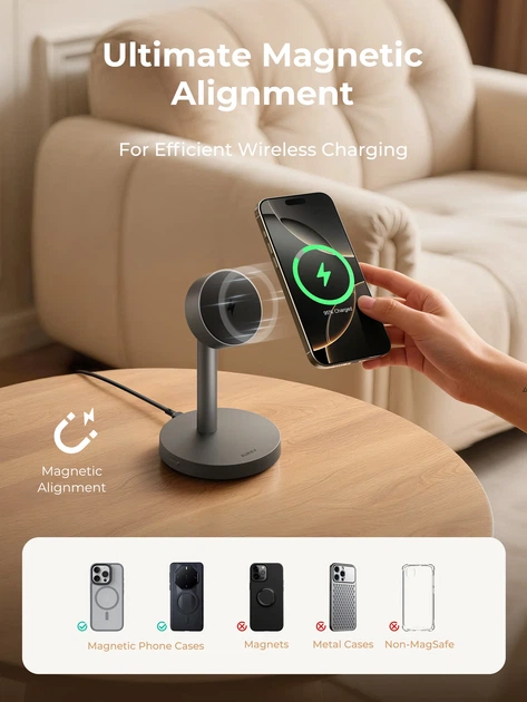 Бездротовий зарядний пристрій AUKEY MagFusion 1X Qi2.2 25W Black (LC-MC111) - Фото 4 Бездротовий зарядний пристрій AUKEY MagFusion 1X Qi2.2 25W Black (LC-MC111) - зображення 4