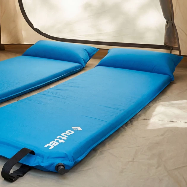 Килимок самонадувний Outtec Pillow 186 x 53 x 2,5 см з подушкою Блакитний (5907766662839) - зображення 10