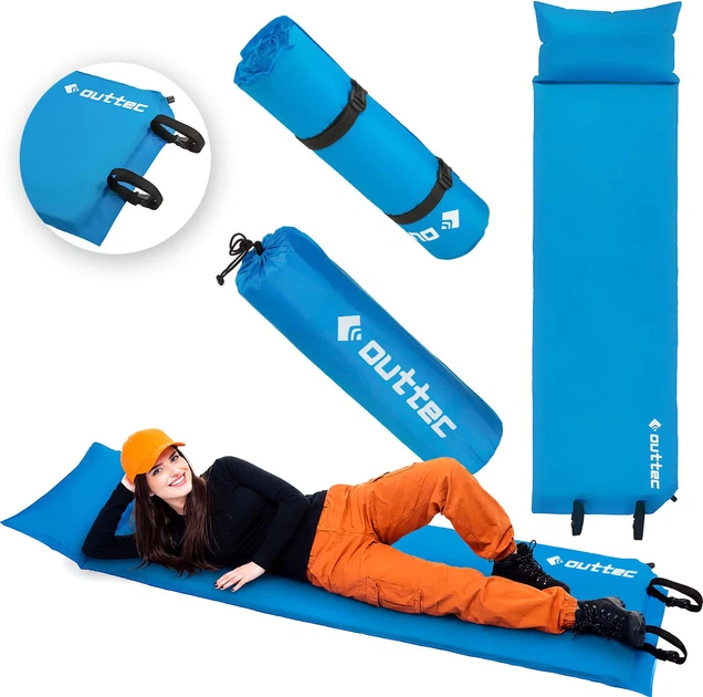 Килимок самонадувний Outtec Pillow 186 x 53 x 2,5 см з подушкою Блакитний (5907766662839) - зображення 13