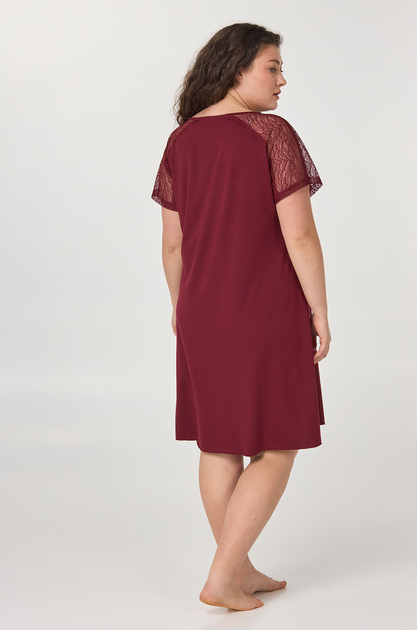 Ночная рубашка женская из модала Ellen Meryl LDM 120/21/02 бордовая с кружевом короткий рукав M - Фото 3 Ночная рубашка женская из модала Ellen Meryl LDM 120/21/02 бордовая с кружевом короткий рукав M - изображение 3