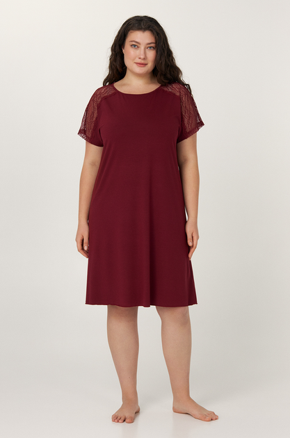 Ночная рубашка женская из модала Ellen Meryl LDM 120/21/02 бордовая с кружевом короткий рукав M - Фото 4 Ночная рубашка женская из модала Ellen Meryl LDM 120/21/02 бордовая с кружевом короткий рукав M - изображение 4