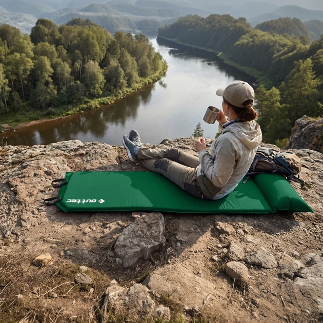 Килимок самонадувний Outtec Pillow 186 x 53 x 2,5 см з подушкою Зелений (5907766668374) - зображення 12